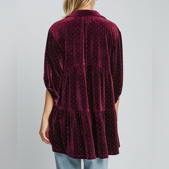 NWT Umgee PLUS + REG Size Red Polka Dot Button Down Babydoll Style Shirt Top - Picture 4 of 6